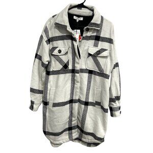 ONLY Plaid Button Up Long Shacket Coat Black White Checkered Pattern Sz Small